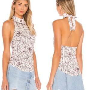 Free People Madagascar Halter Top Boho Floral Sleeveless Fitted Tea Pink size M